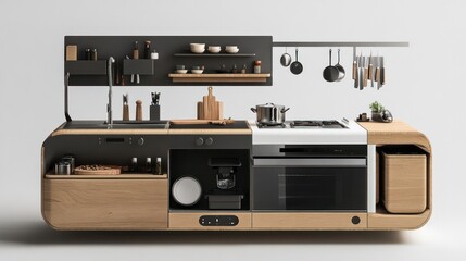 Obraz premium Modular kitchen setups with flexible appliances, designed for adaptability