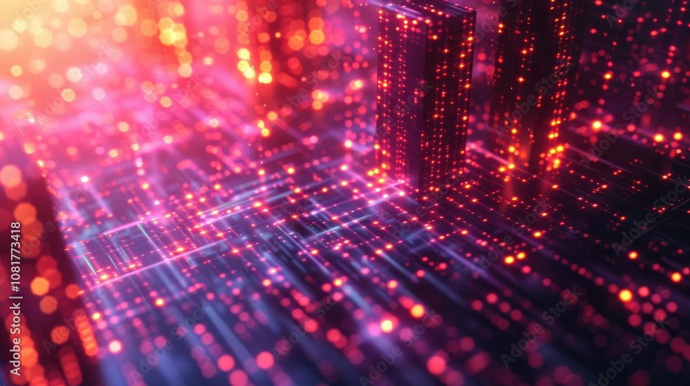 Poster Glowing digital grid representing a data network
