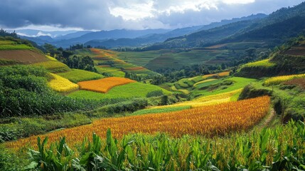 Fototapeta premium Organic farming fields with vibrant crops, cared for by dedicated farmers