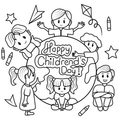 Happy Children's day poster with happy kids around the world illustration