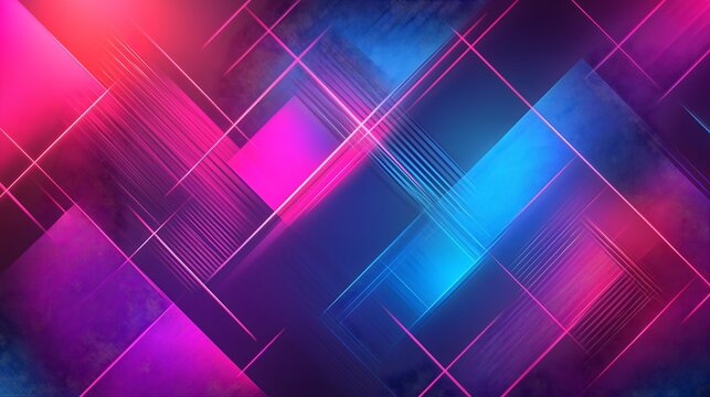 Retro wave design with neon pink, blue, and purple gradients, geometric lines and glowing grids, 80s inspired digital art wallpaper and background