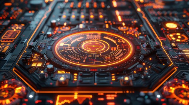 High-tech interface with floating holographic data