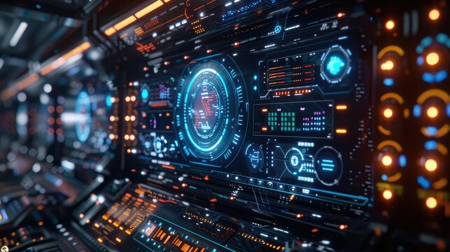 High-tech interface with floating holographic data