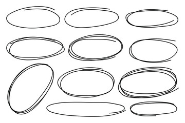 Hand drawn scribble doodle style collection of oval collection.