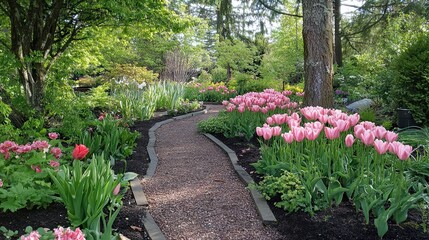 Fototapeta premium Pink Tulips in the garden 