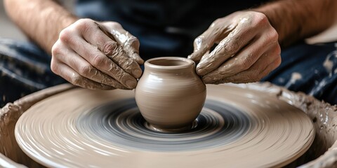 Creating pottery artisan studio crafting process indoor workspace close-up view artistic expression