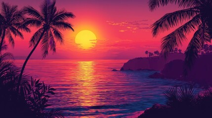 Sunset over a tropical beach with palm trees. (1)