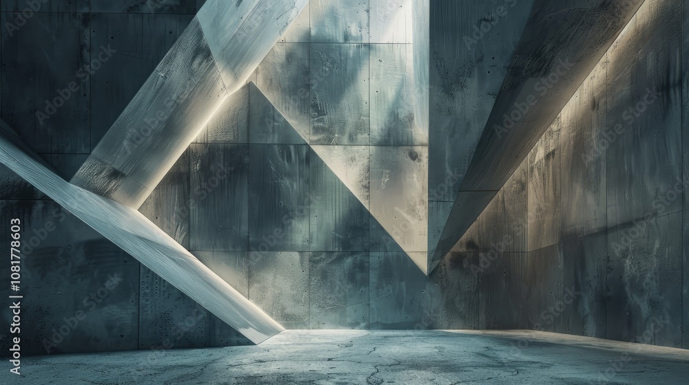 Poster futuristic geometric light forms against a concrete texture backdrop