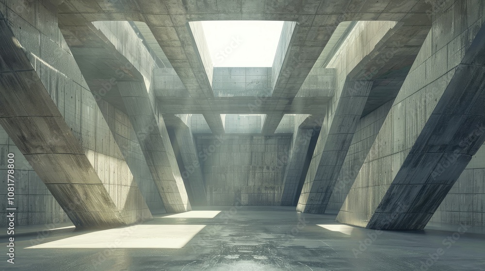 Poster futuristic geometric light forms against a concrete texture backdrop
