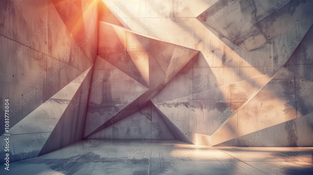 Poster futuristic geometric light forms against a concrete texture backdrop