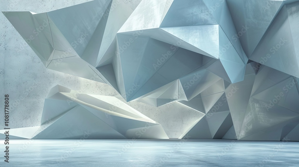 Poster futuristic geometric light forms against a concrete texture backdrop