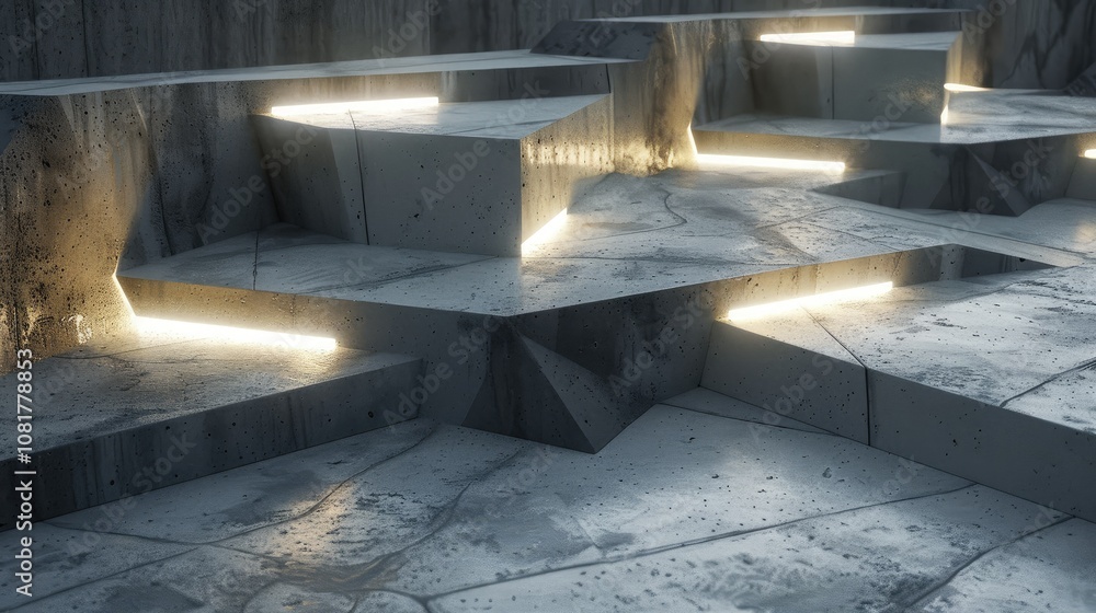 Poster futuristic geometric light forms against a concrete texture backdrop