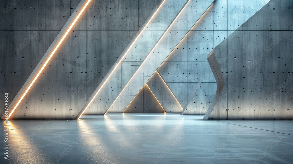 Poster futuristic geometric light forms against a concrete texture backdrop