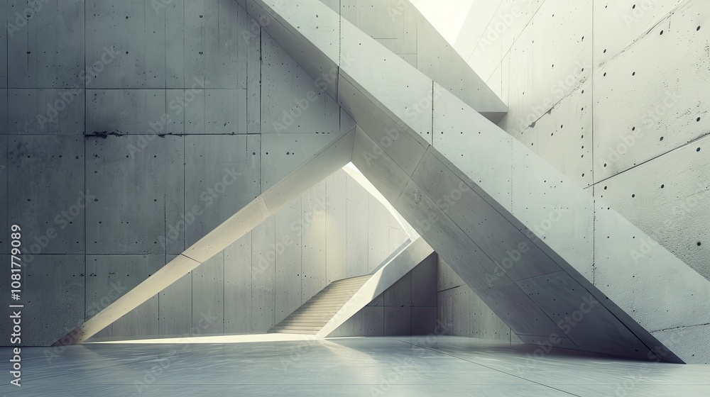 Poster futuristic geometric light forms against a concrete texture backdrop
