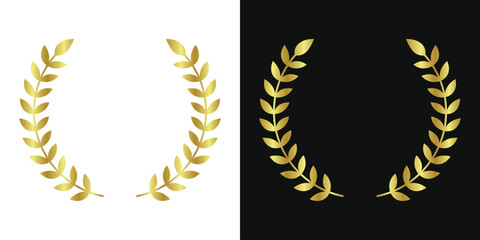 Gold award laurel wreath on white and black background. Vector illustration