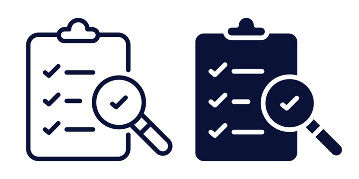 Quality Control blue color editable stroke and solid web icon set. Vector illustration