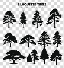 Fototapeta premium Silhouette trees collection on tranparent background.Vector illustration