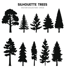 Fototapeta premium Silhouette trees on wildlife collection on white background