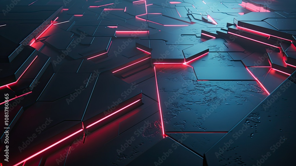Poster futuristic abstract forms with glowing edges and shadows