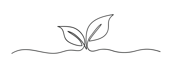 Growing Sprout and leaves One Line Art . Hand - drawn vector Illustration