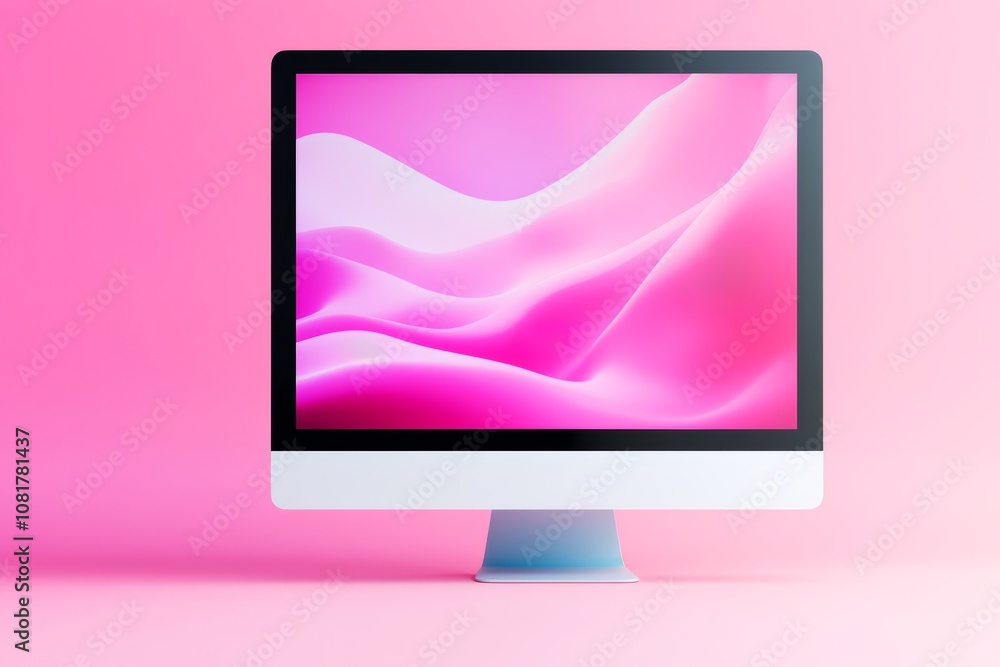 Fototapete mockup presentation and prototype concept. a sleek computer monitor displaying soft pink abstract wa