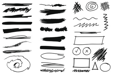 Black marker scribble collection.Hand-drawn vector illustration