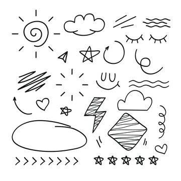 Hand drawn doodle style collection isolated on white background .Vector illustration