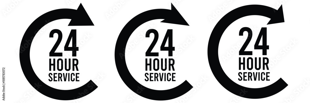 Poster 24-hour time icon vector set. twenty-four hours clock symbol collection. 24h open all day service co