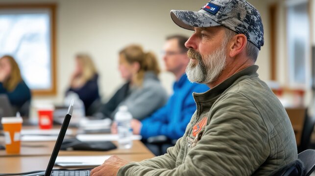Veterans and families learning about resources, connecting to helpful services