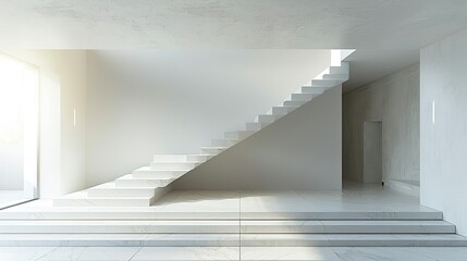 Floating staircase in a minimalist white interior