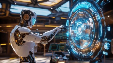 Fototapeta premium Artificial intelligence in cybersecurity high-tech control room digital interface futuristic environment close-up view data management concept