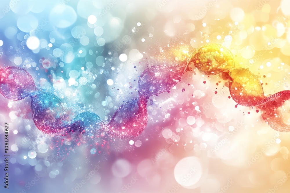 Poster abstract colorful background with glowing particles and bokeh lights.
