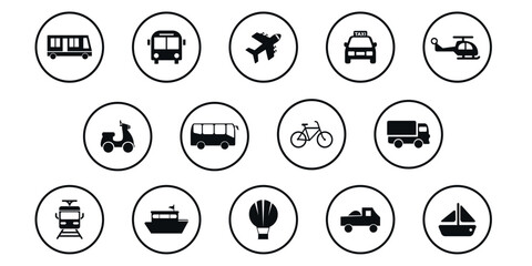 Large Set of Simple Transportation Icons in circles for Web Design