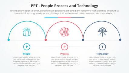 PPT framework infographic concept for slide presentation with half circle outline horizontal direction with 3 point list with flat style