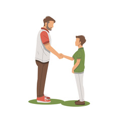 portrait of man shaking hands with boy flat design
