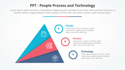 PPT framework infographic concept for slide presentation with creative slice triangle pyramid with 3 point list with flat style