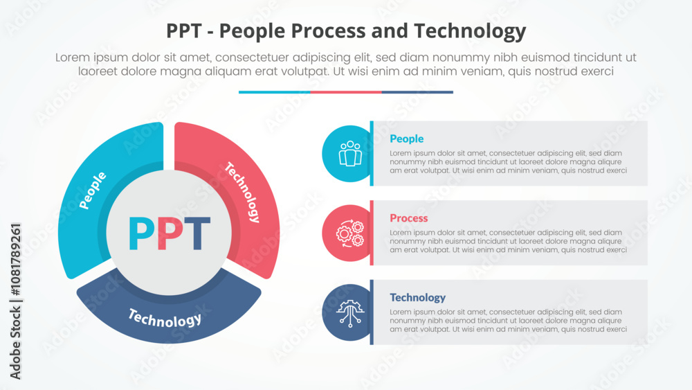 Poster ppt framework infographic concept for slide presentation with big pie chart shape and round rectangl