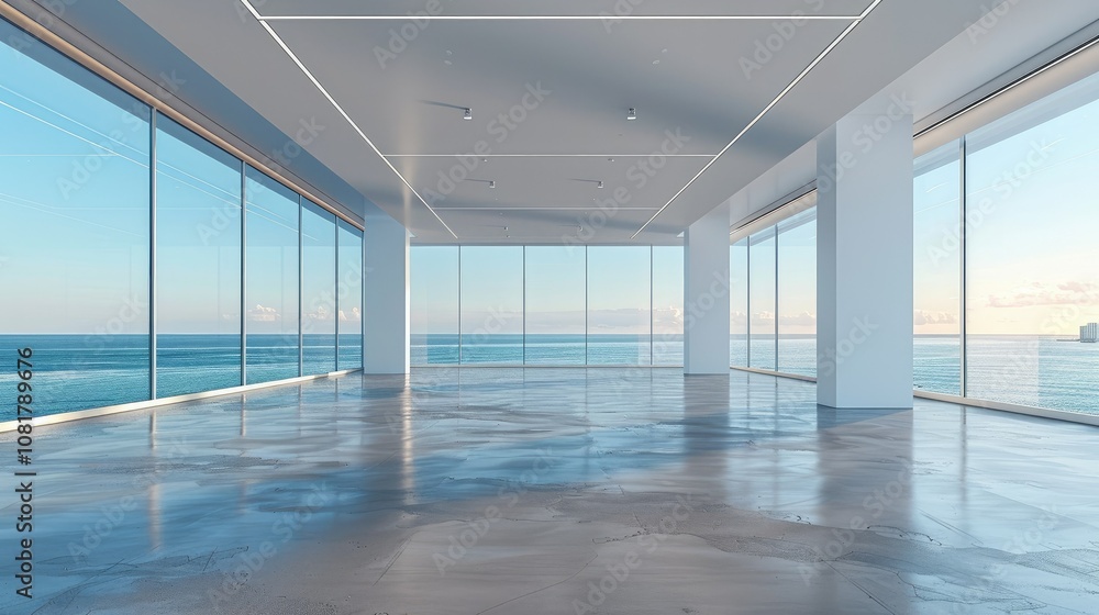 Poster Empty office space with a minimalist design and large windows