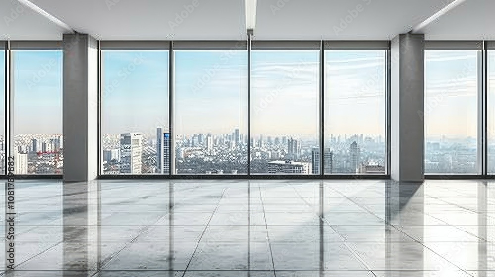 Poster Empty office space with a minimalist design and large windows