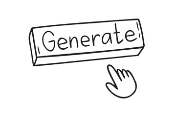 Generation button with hand icon. Generation button outline doodle hand drawn drawing. content generation button using AI. Button The user interface tool for creating artificial intelligence