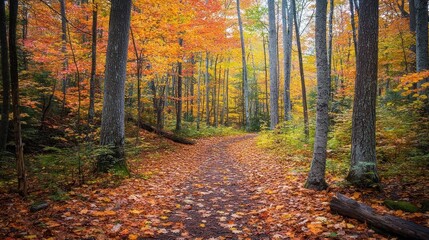 Naklejka premium A Winding Path Through a Golden Forest
