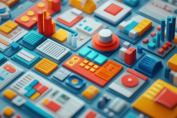 Obraz premium Colorful geometric shapes arranged in a grid pattern, creating an abstract design.