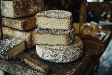 Cheese tasting event artisan market food photography rustic setting close-up view culinary experience