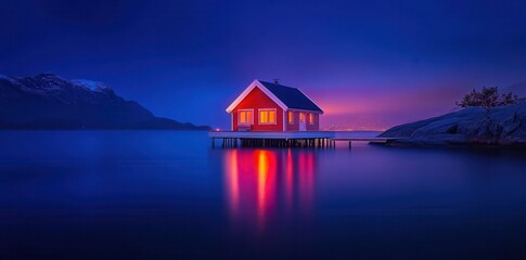 Obraz premium Charming beach hut nestled on a tranquil remote island, perfect for relaxation and escape into nature.