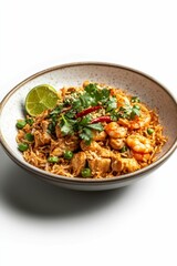 Fototapeta premium Chicken and shrimp fried rice with lime.