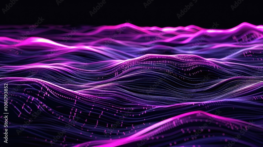 Poster Digital wave patterns with a neon glow