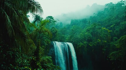 Tropical rain forest with cascade