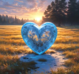 Fototapeta premium Illustration of shiny heart shape in spring time.