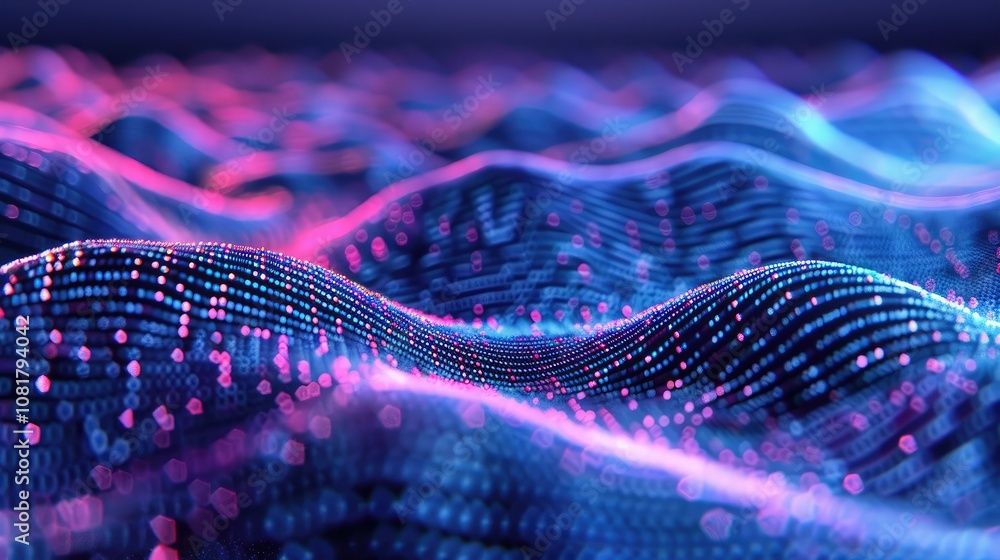 Poster Digital wave patterns with a neon glow