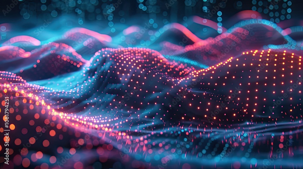 Poster Digital wave patterns with a neon glow